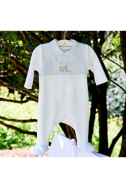 babypakje velours garden party - wit / blauw