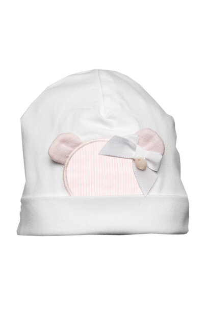babymutsje beertje - wit / roze