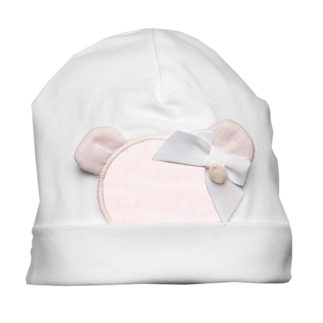 babymutsje beertje - wit / roze-1