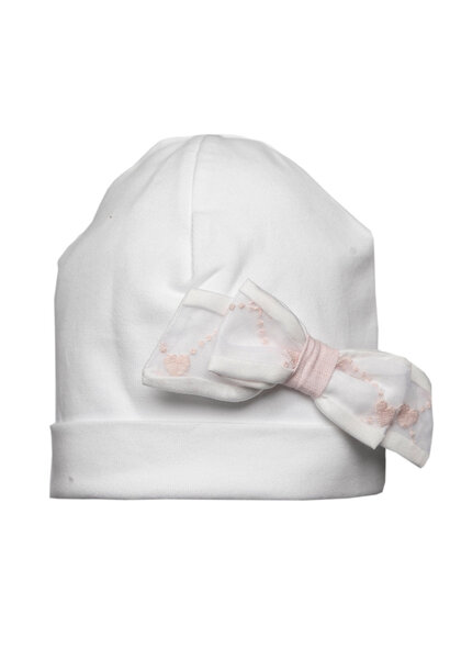 babymutsje katoen met strik (volledig roze)