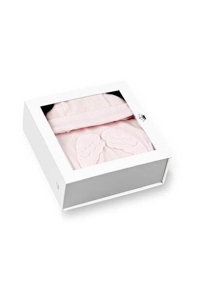 giftset velours babypakje vleugels en mutsje in geschenkdoos