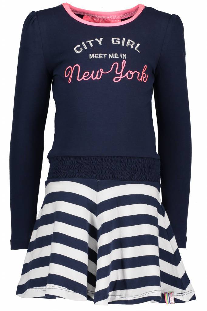 B.Nosy B.Nosy jurk with smocked waistband and lace tape midnight blue