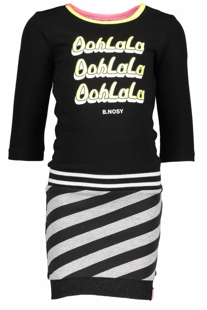 B.Nosy B.Nosy jurk with plain body, slanted stripe skirt part black