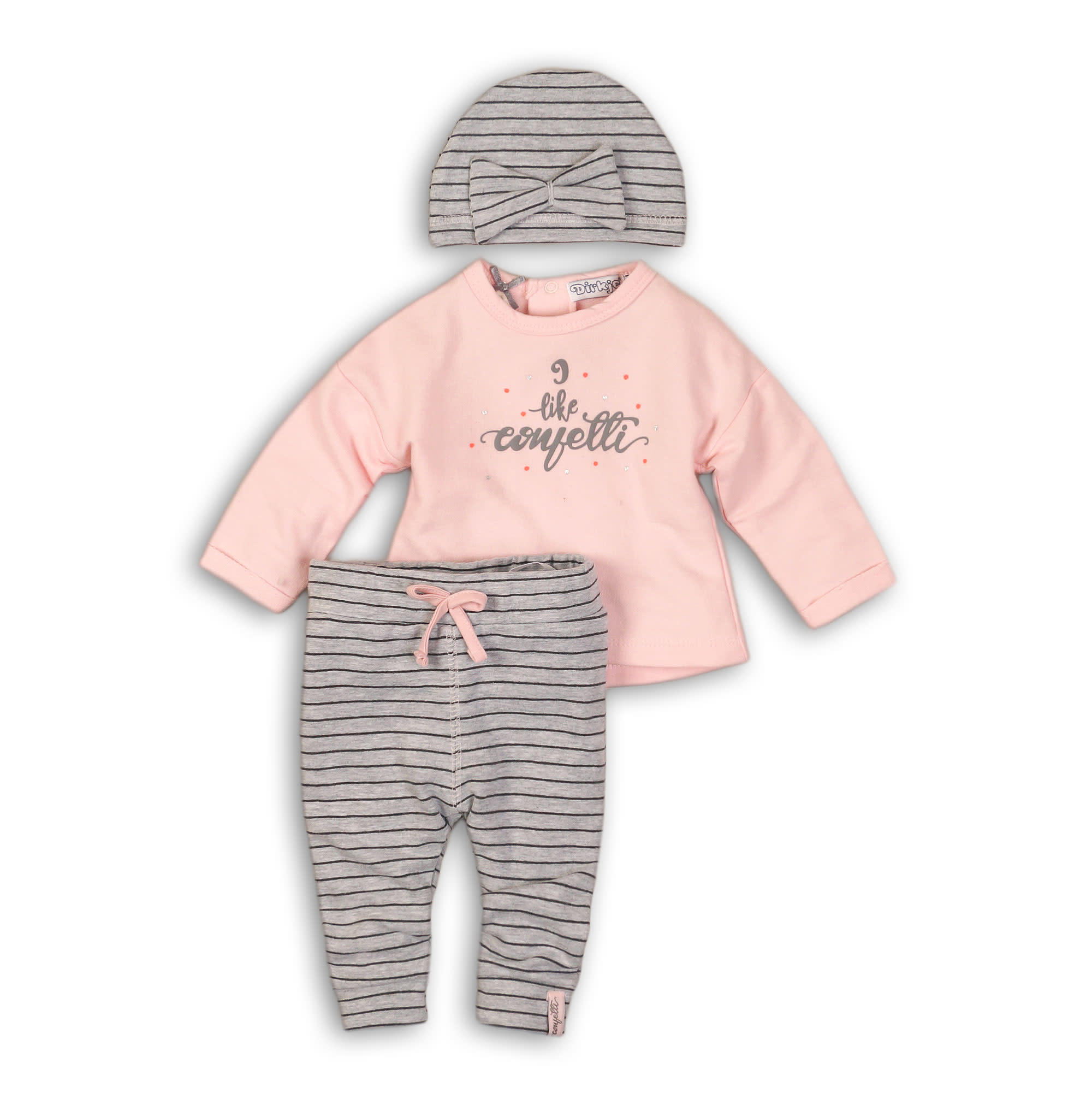 Dirkje Dirkje 2-delig setje confetti light pink + grey melee stripe