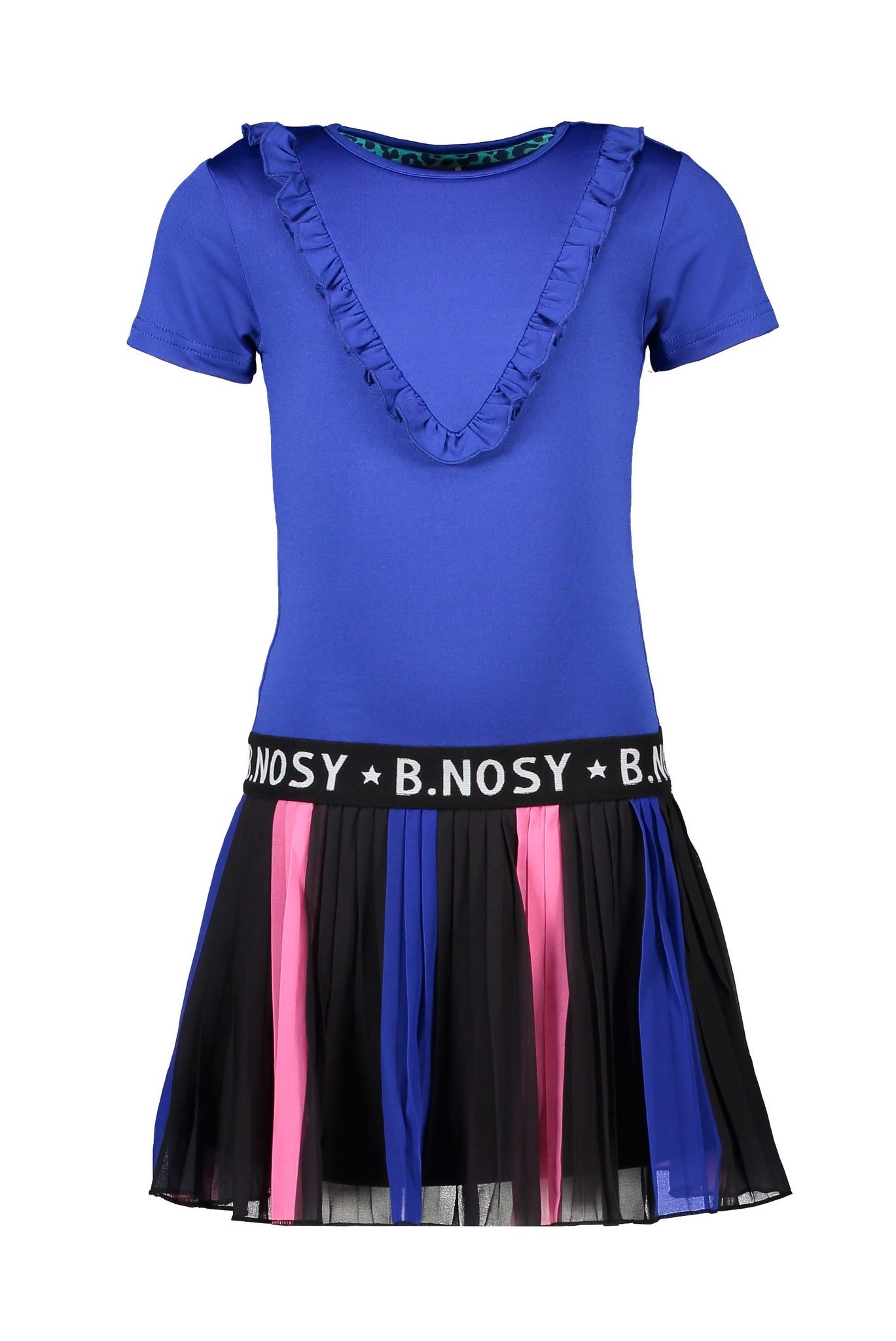 B.Nosy B.Nosy jurk with printed plissé skirt and solid top princess blue