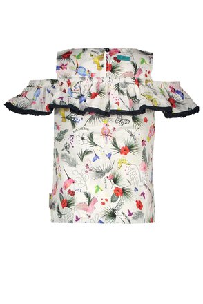 B.Nosy top with vertical ruffle and pompom details birdy