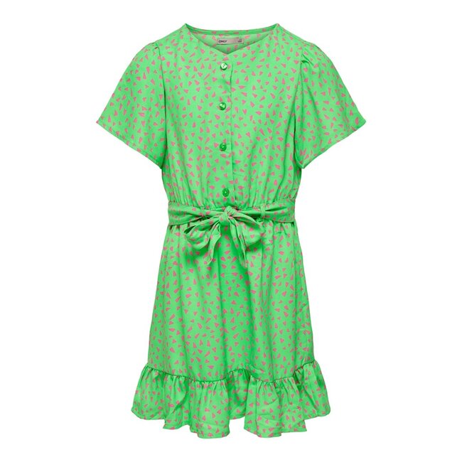 ONLY meisjes jurk Regular Fit LINO AOP BELT Summer Green w. Sugar Plum Geo Hearts