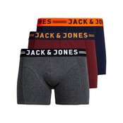 Jack&Jones jongens ondergoed CLICHFIELD BOXER 3 PACK Dark Grey Melange Burgundy - Navy blazer