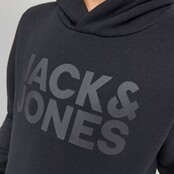 Jack&Jones jongens trui CORP LOGO HOOD Black JR/lLarge Print/W. Black Regular Fit