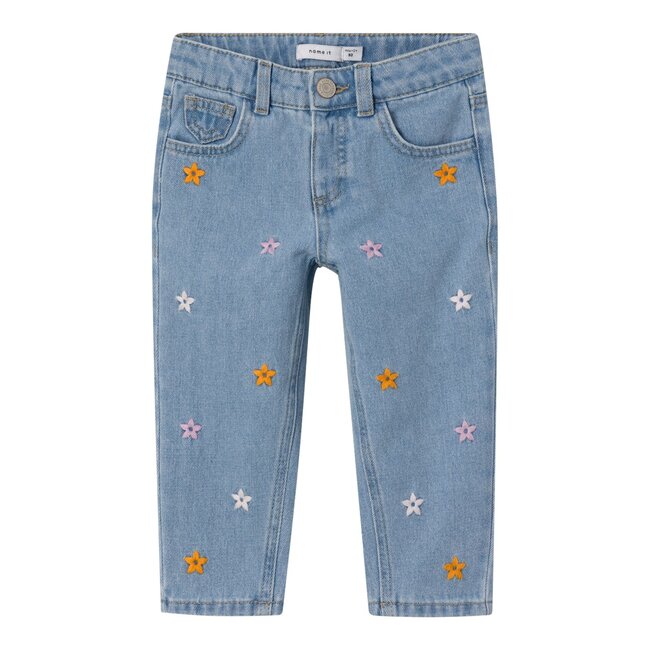 Name It mini meisjes spijkerbroek BELLA Light Blue Denim EMBROIDERY Mom Fit