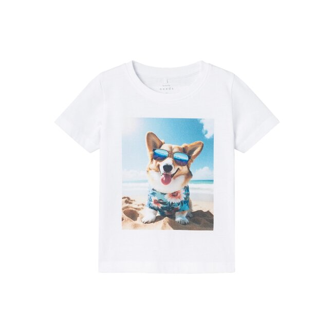 Name It mini jongens T-shirt VOTO Bright White Beach Dog Regular Fit