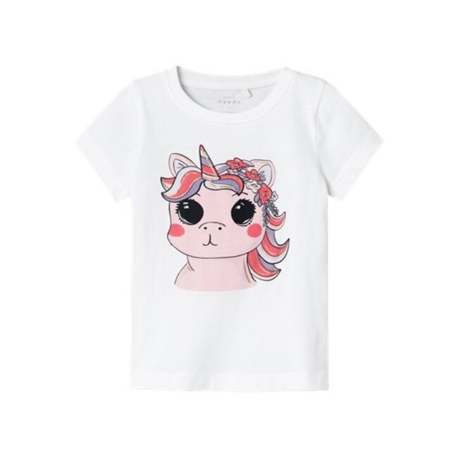 Name It mini meisjes T-shirt VEEN Bright White Unicorn Regular Fit