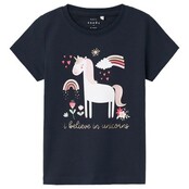 Name It mini meisjes T-shirt VEEN Dark Sapphire Unicorn Regular Fit