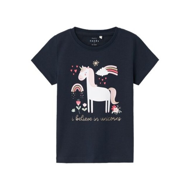 Name It mini meisjes T-shirt VEEN Dark Sapphire Unicorn Regular Fit