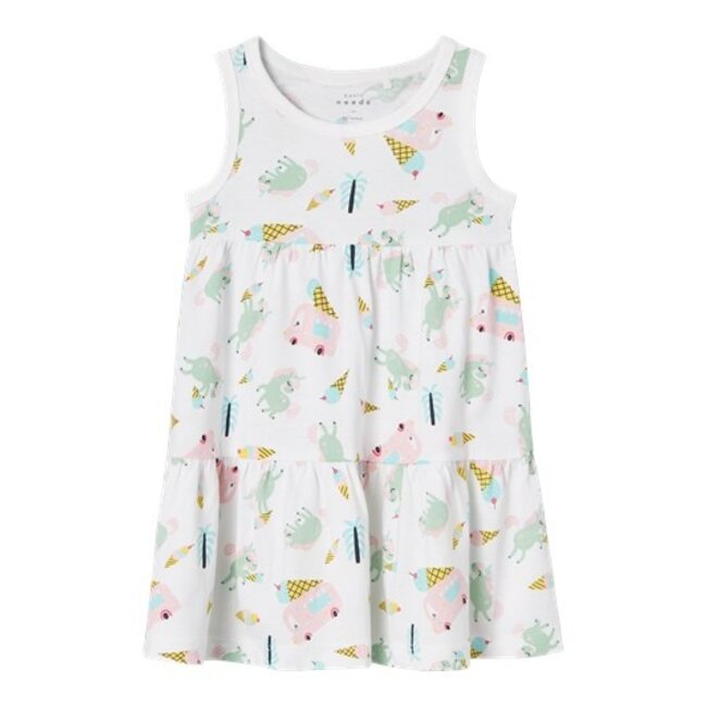 Name It mini meisjes jurk VIGGA Bright White Unicorns And Icecreams Regular Fit