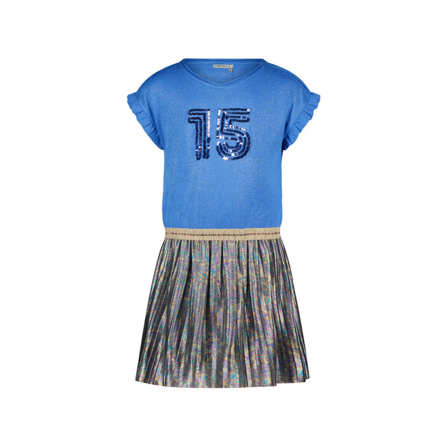 Like Flo meisjes glitter jurk, metallic jersey top Blue metallic