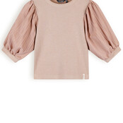 NoBell' Meisjes Kylia Melange Rib Top with puffed Sleeves Rosy Sand