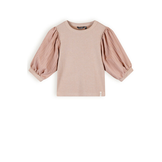 NoBell' Meisjes Kylia Melange Rib Top with puffed Sleeves Rosy Sand