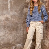 NoBell' Meisjes Susy Garment Dyed Stretch Twill cargo broek Pearled Ivory