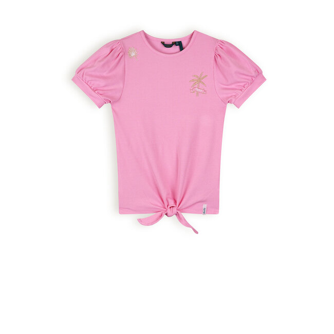 NoNo Komy Rib Jersey T-shirt with Knot Camelia Pink