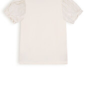 NoNo Kantal T-shirt wIth Woven Puff Sleeves Pearled Ivory