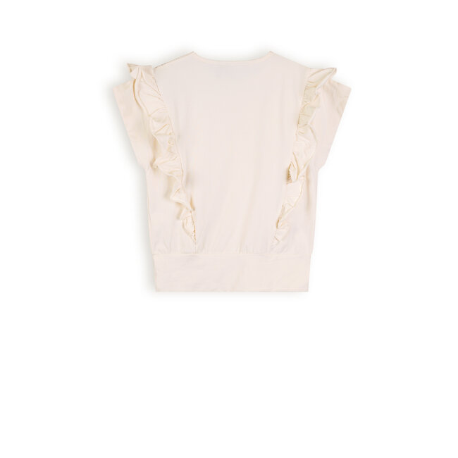 NoNo Kety T-shirt with Smock at front Pearled Ivory