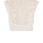 NoNo Kety T-shirt with Smock at front Pearled Ivory