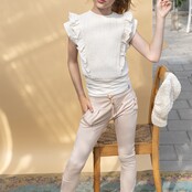 NoNo Kety T-shirt with Smock at front Pearled Ivory