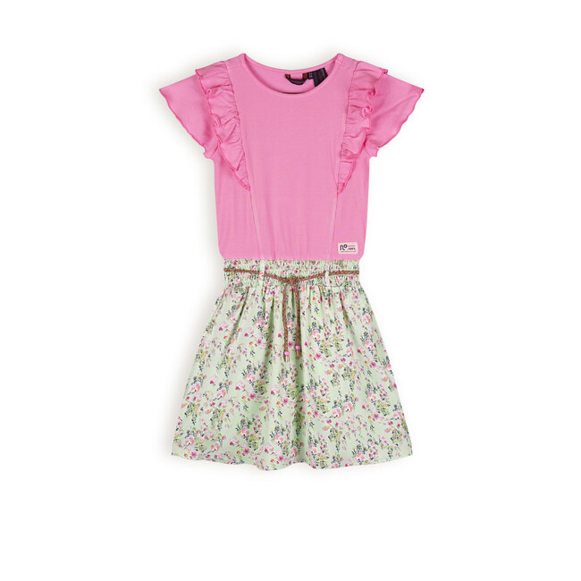 NoNo Maya combi dress with floral rok Spring Meadow Green