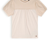 NoNo Karen T-shirt Mixed Fabris Puffed Short Sleeves Pearled Ivory