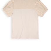 NoNo Karen T-shirt Mixed Fabris Puffed Short Sleeves Pearled Ivory