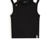 NoBell' Meisjes Kandy Rib Singlet with open Shoulder Jet Black