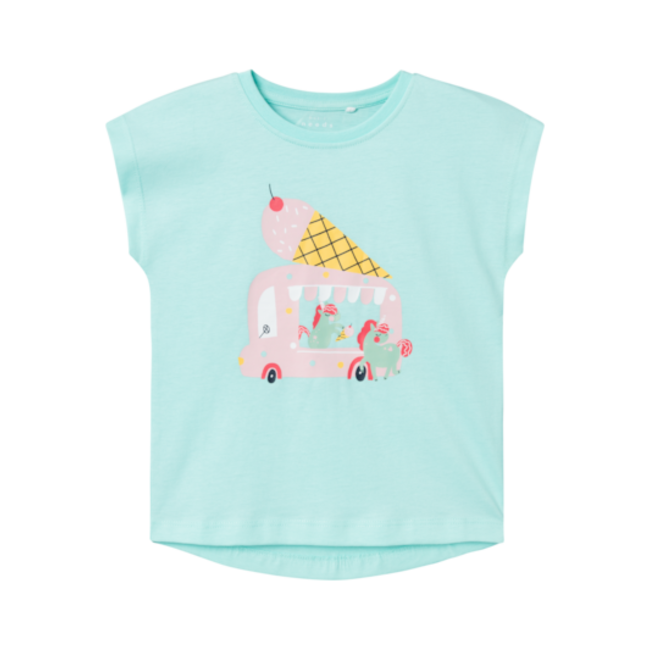 Name It mini meisjes T-shirt VIGEA Blue Tint Unicorns And Icecreams Regular Fit