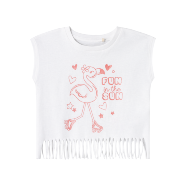 Name It mini meisjes T-shirt VALONE Bright White Flamingo Regular Fit