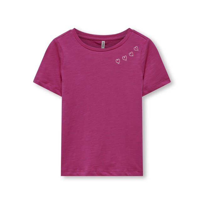 ONLY mini meisjes T-shirt VINNI Raspberry Rose Heart Regular Fit