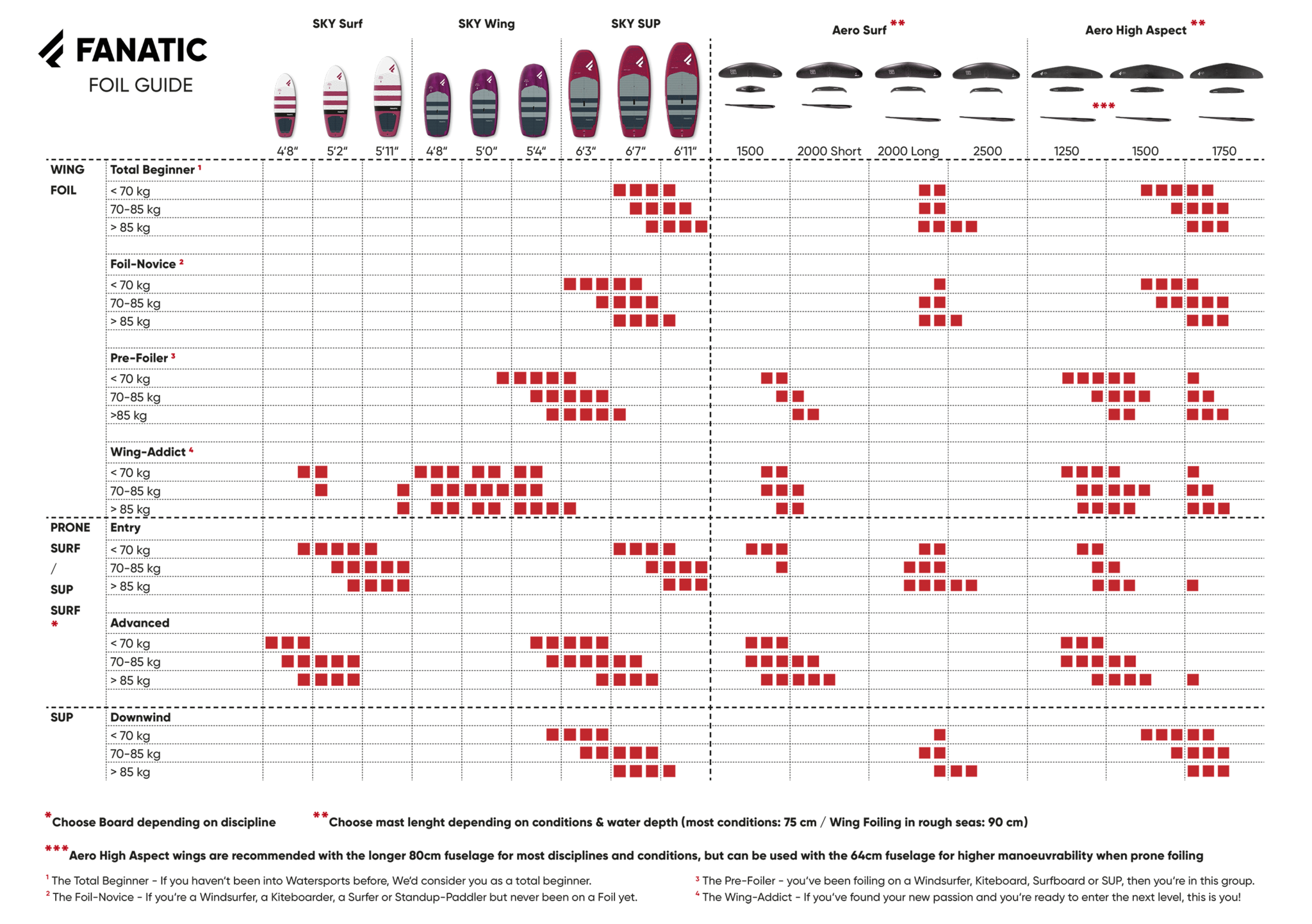 Foil Wing Size Chart