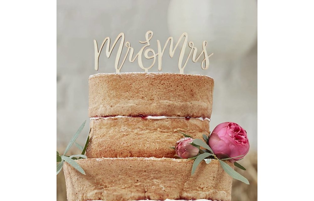 Taarttopper hout Mr & Mrs