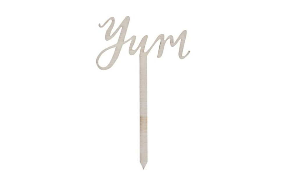 Houten caketoppers Yum 6 stuks