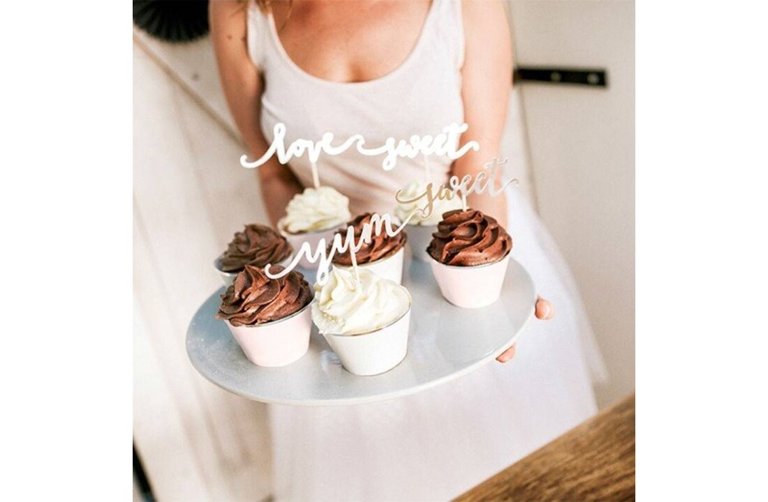 Zilveren cupcake toppers - Love, Sweet, Yum