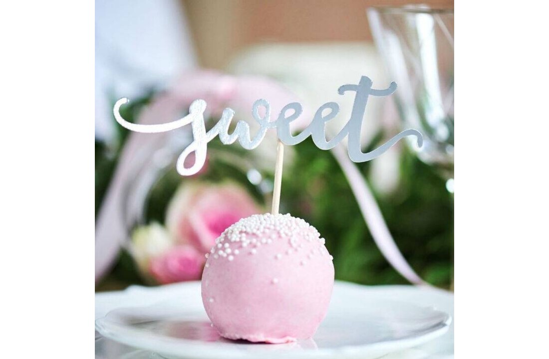 Zilveren cupcake toppers - Love, Sweet, Yum