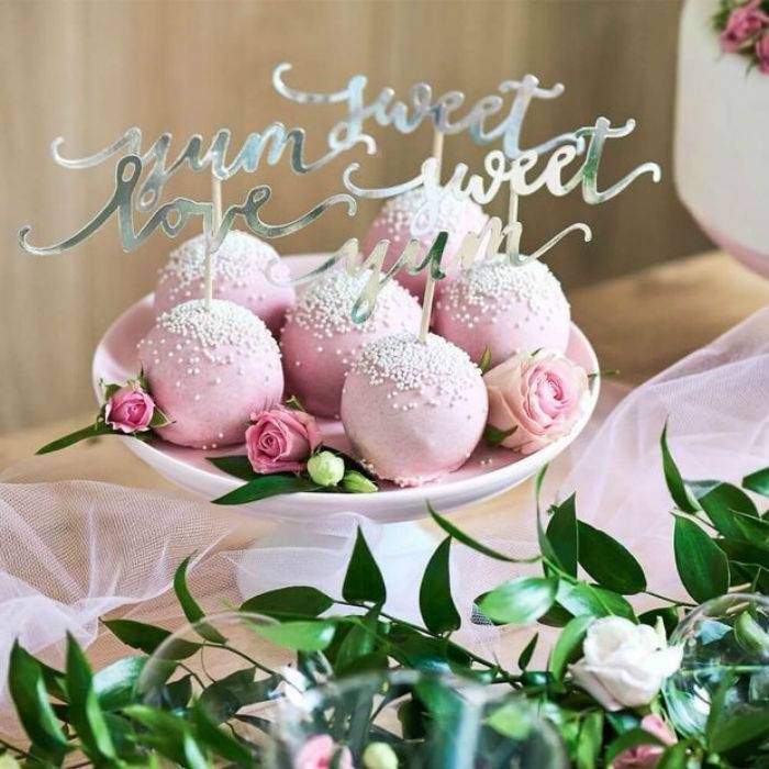 Zilveren cupcake toppers - Love, Sweet, Yum