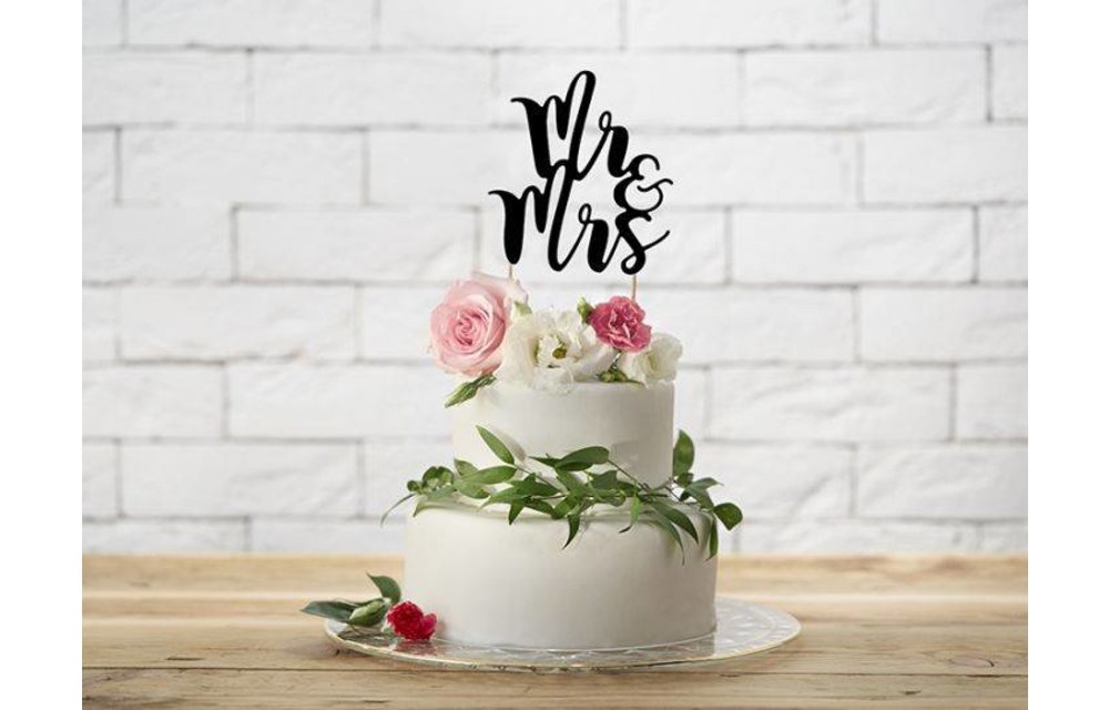 Bruidstaart taarttopper Mr & Mrs | Zwart