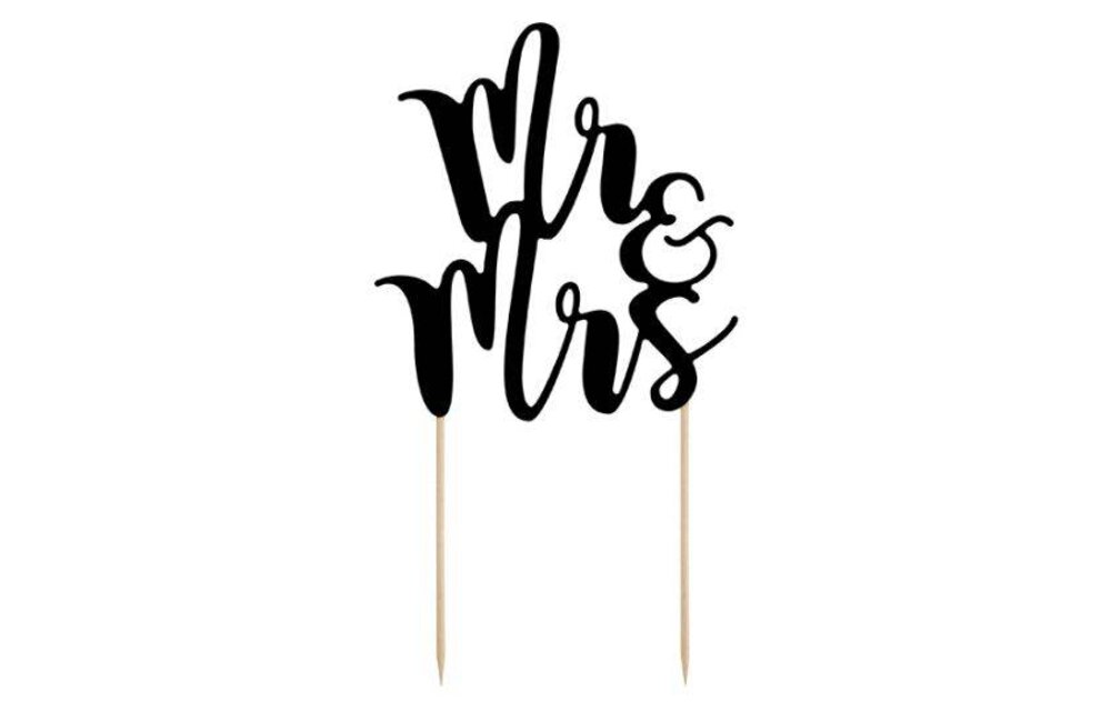 Bruidstaart taarttopper Mr & Mrs | Zwart