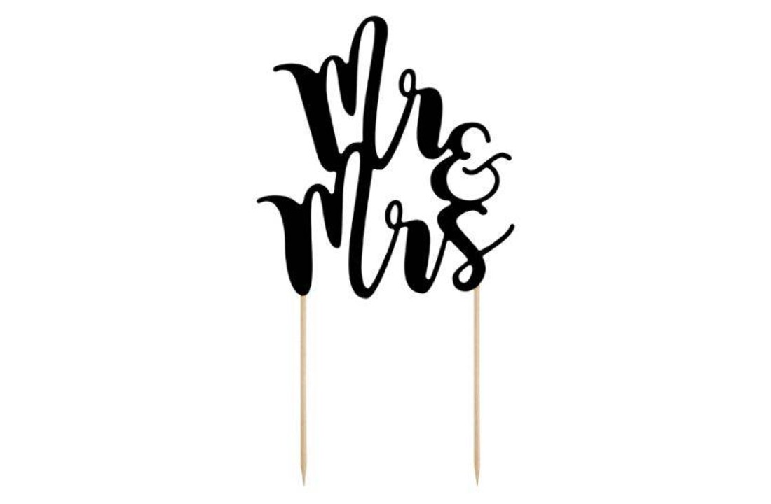 Bruidstaart taarttopper Mr & Mrs | Zwart