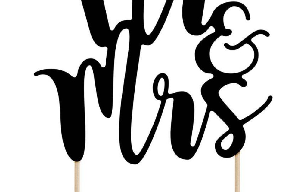 Bruidstaart taarttopper Mr & Mrs | Zwart