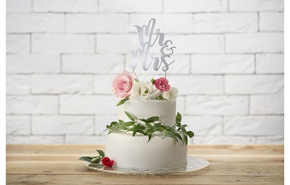 Bruidstaart taarttopper Mr&Mrs | Zilver