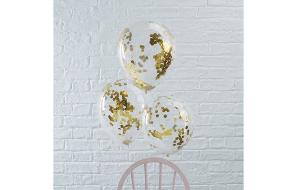 Confettiballonnen goud - 5 stuks