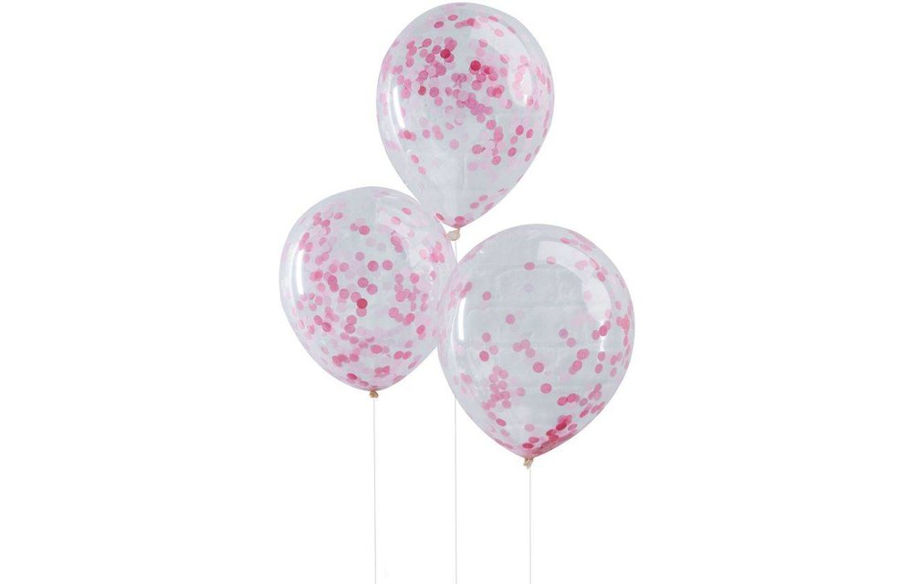 5 confettiballonnen met roze papieren confetti