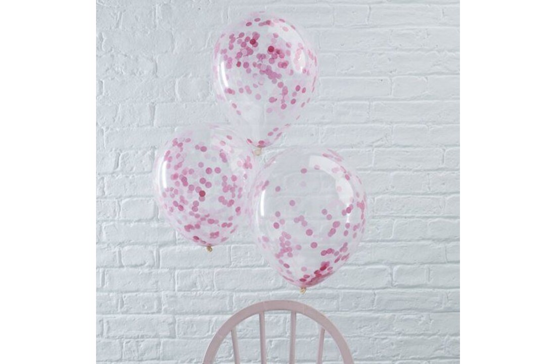 5 confettiballonnen met roze papieren confetti