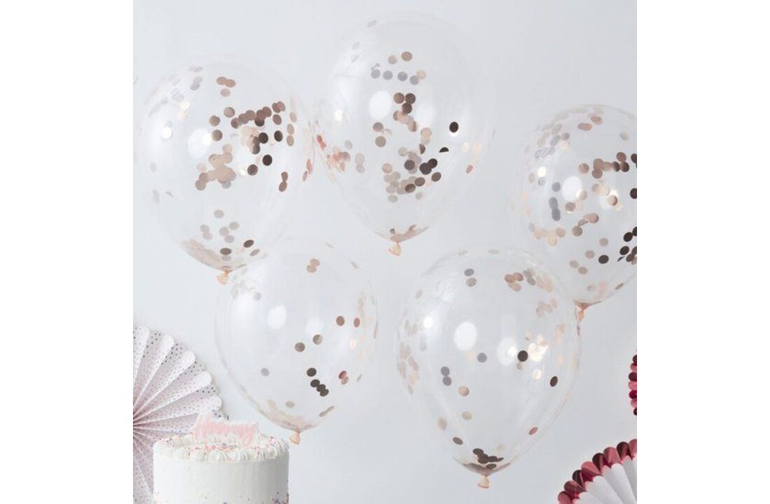 5 ballonnen met rose golden confetti